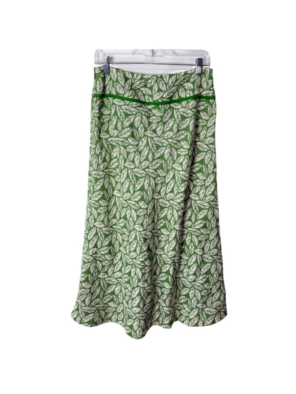 Boden Womens 10L Linen Skirt Green White Leaf Print A-Line Midi Summer - Picture 2 of 8